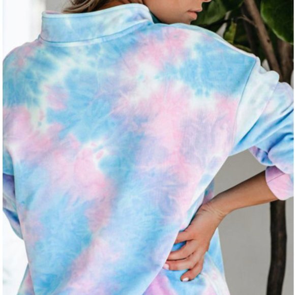 Lauren Tie Dye Quarter Zip Pastel Blue and Pink - Picture 3 of 6